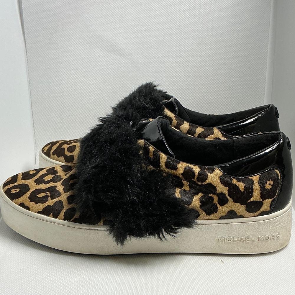Michael Michael Kors Leopard Calf Hair Faux Fur Slip-On Sneakers Size 10 - Picture 5 of 12